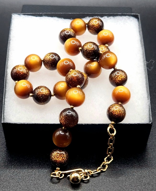 Vintage Trifari necklace Moonglow & Brown Confetti Lucite 1970-80's Collectible gallery