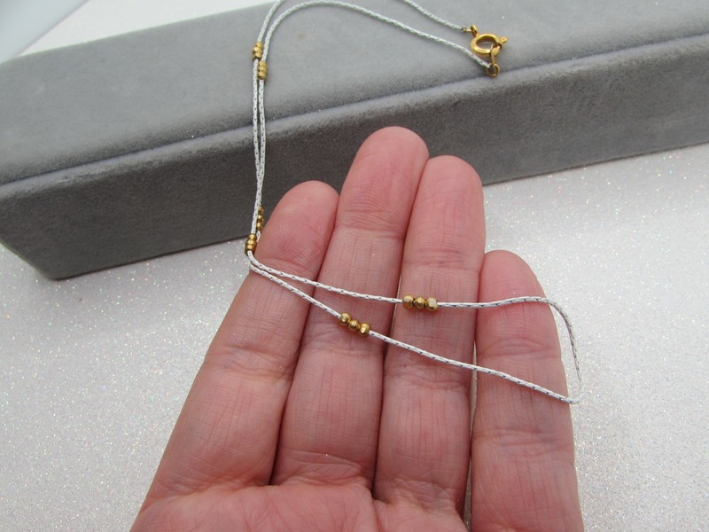 Vintage White Enamel Chain Necklace- Boston Link- Tiny Gold Beads- Minimalist gallery