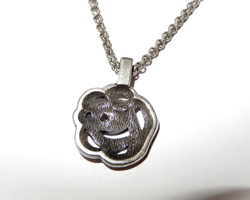 Vintage CHRISTIAN DIOR Dark Silver Crystal Rose Pendant Necklace 24" gallery