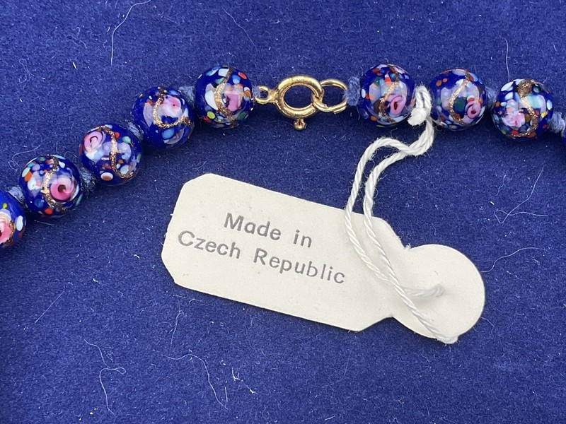 vintage Czech Venetian style glass bead necklace navy blue 17" gallery
