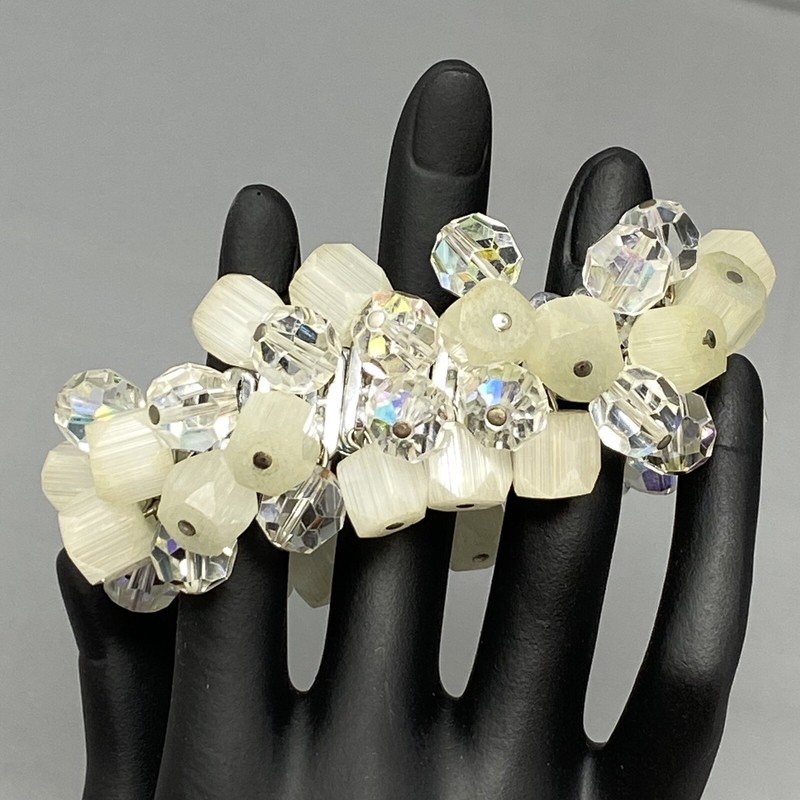 Satin Glass Bracelet Expansion Atlas Cha Cha Aurora Borealis Beads Chunky 7.5″