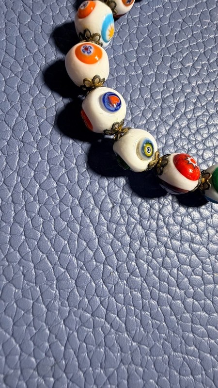 Vintage Murano Millefiori Mosaic Glass Bead Bracelet with Gold Tone Clasp gallery