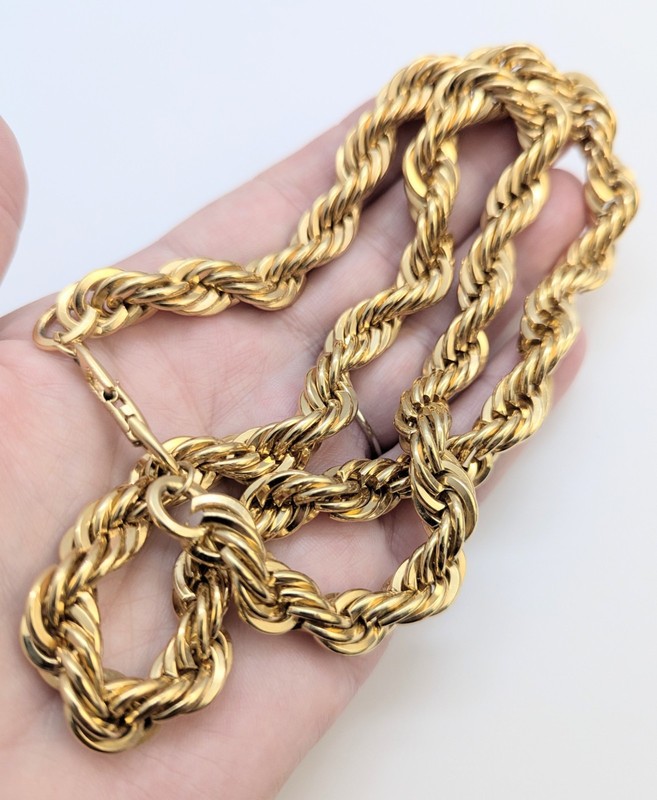Vtg Signed NAPIER 9mm Thick 24" Rope Chain Necklace 140gr Gold Tone gallery