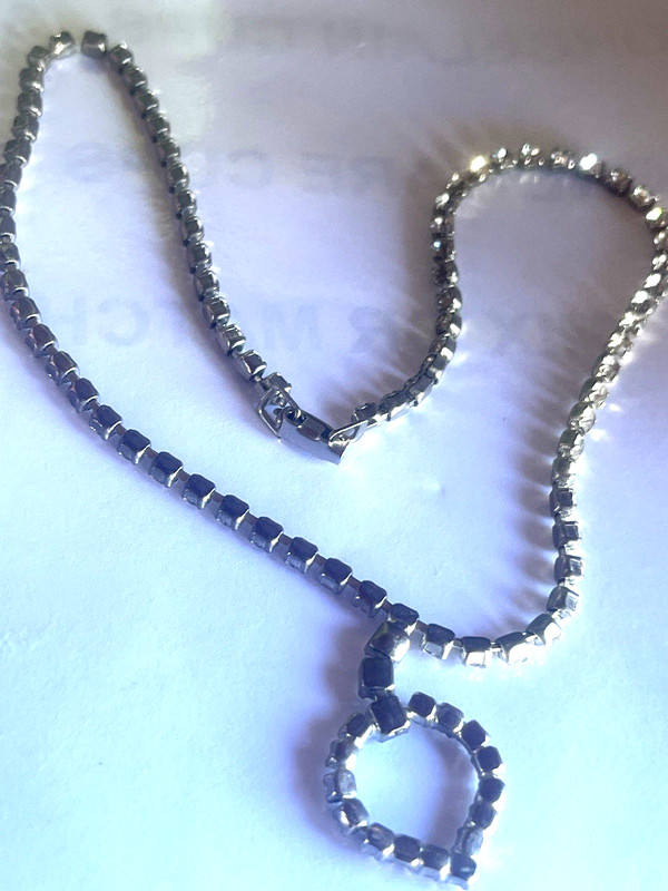 Jewelry Necklace Collar Heart Choker Rhinestone Silver Tone 16” Length VINTAGE gallery