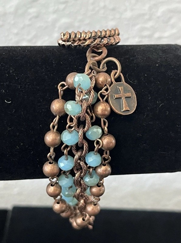 West & Co Brass Tone Copper Tone Faux Turquoise Beaded Bracelet Rodeo Christian