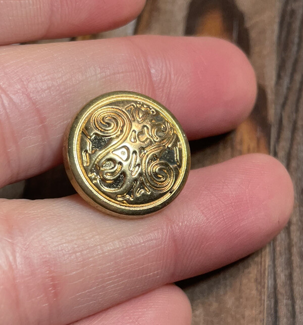 Button round shaped lapel pin Gold tone embossed swirl .75” gallery