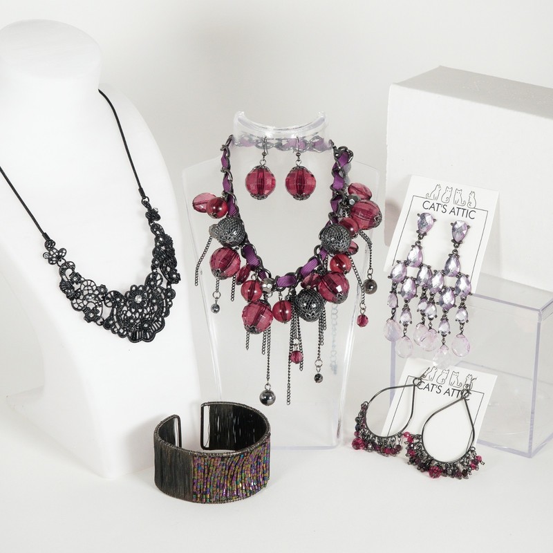 Dark Gothic Romance Black & Purple Filigree, Chandelier, & Faceted Crystal Mix gallery