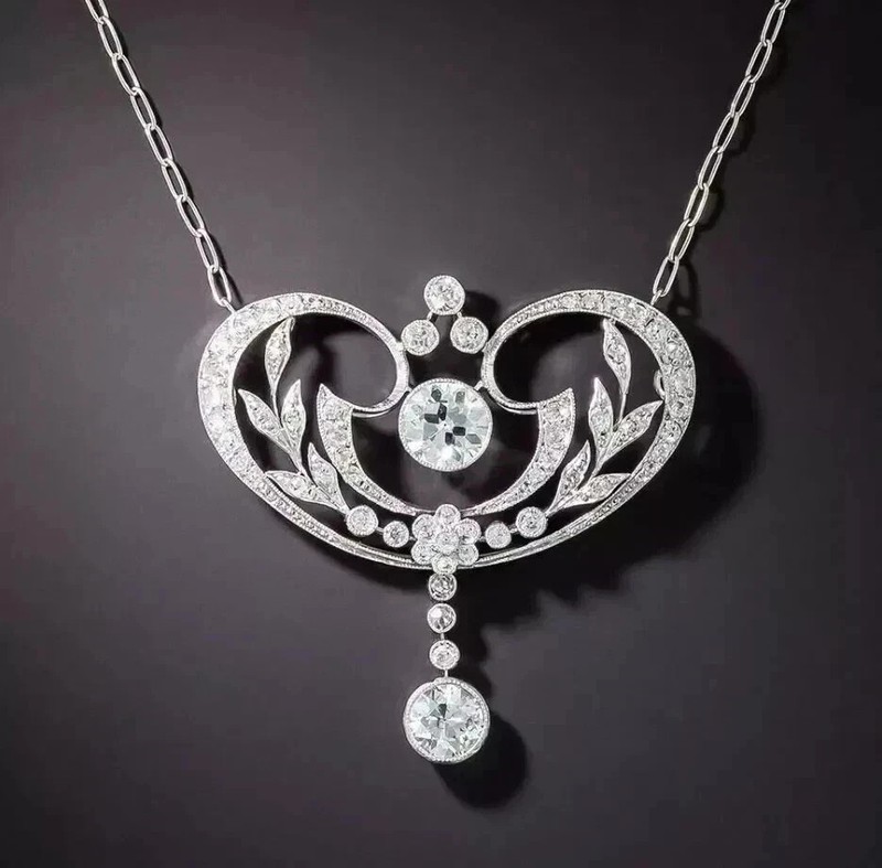 3Ct Art Deco Style Lab Created Diamond Engagement 14K White Gold Finish Pendant