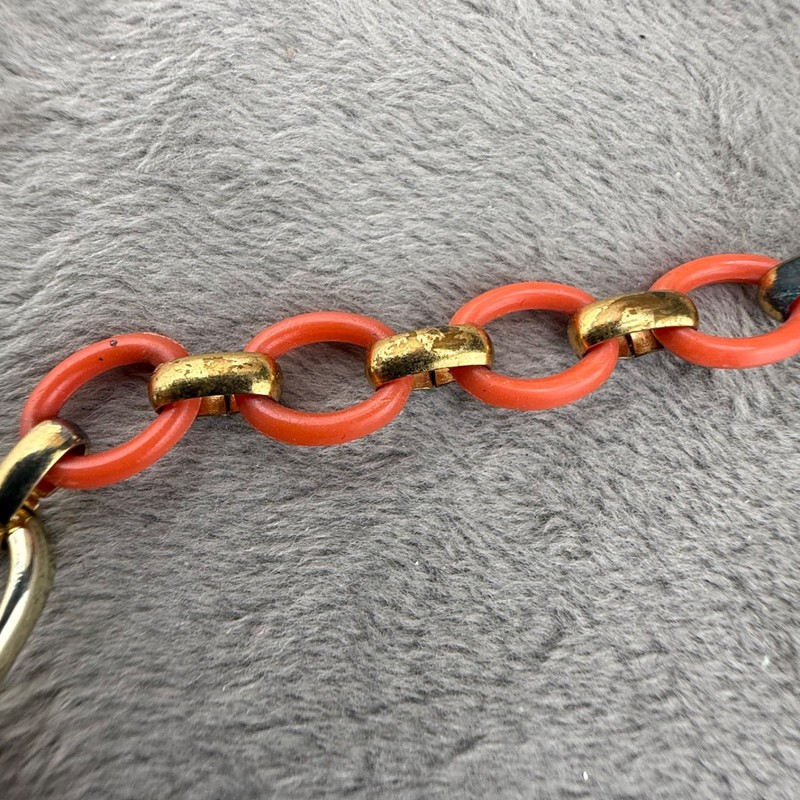 Vintage Lisner Necklace Gold Tone Orange Leaf Thermoset Signed 15” gallery
