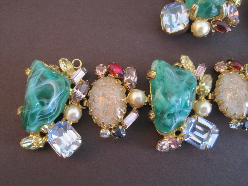 vintage signed ALICE CAVINESS GREEN BRACELET EARRINGS SET "flawed emerald" gallery