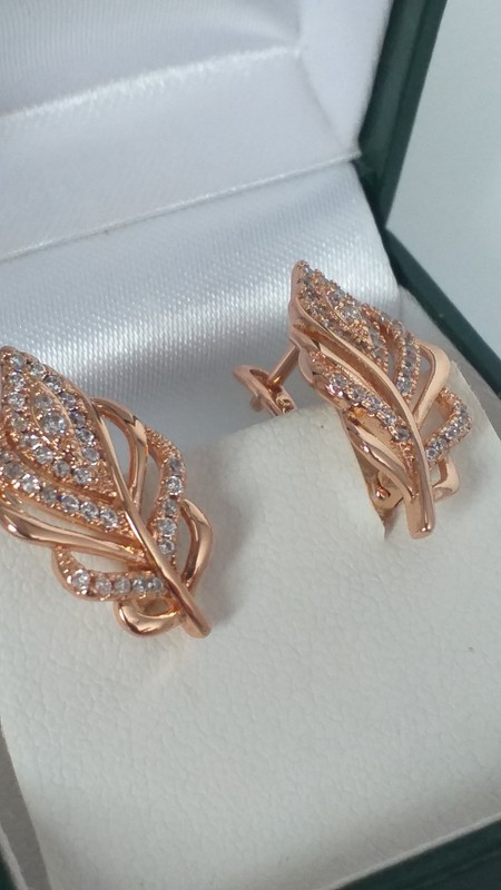 Vintage 1990-s 14 Ct Rolled Gold Zircons Earrings-Hallmarked 585 RG gallery