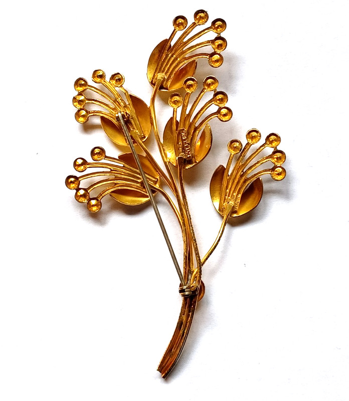 Vintage Large Signed Sterling Silver Vermeil & Rhinestone Flower Brooch gallery