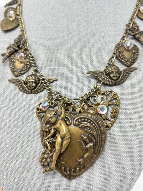 Victorian Revival Heart Cupid Charm Necklace Oversized Pididdly Links?