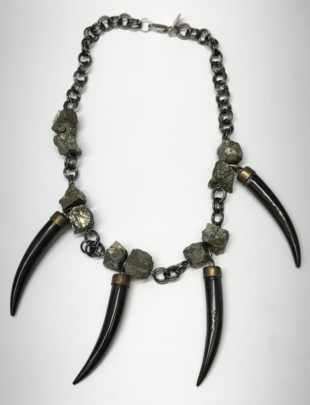 Vintage pyrite stone horn charm necklace