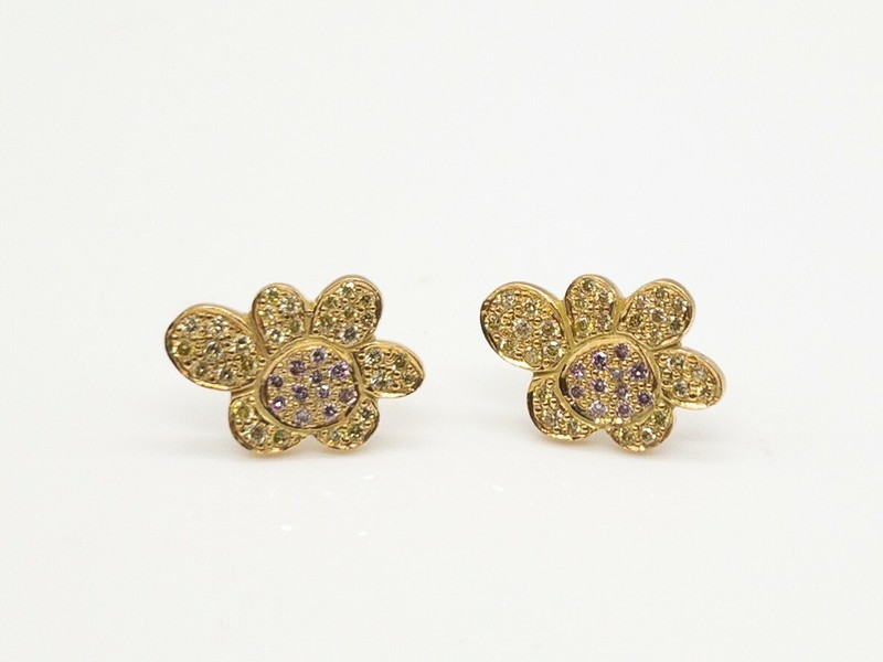Signed ORIGINAL $9000 2ct VS Fancy INTENSE PINK YELLOW Diamond 18k Gold Earrings