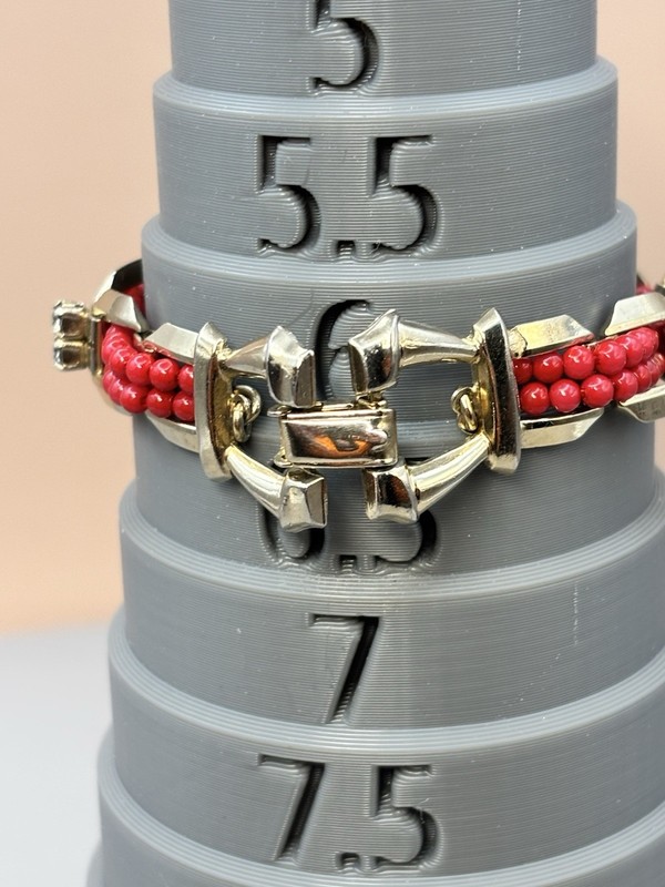 Vintage Bracelet Earrings Set Red Beads Gold Tone Metal Clear Rhinestones gallery