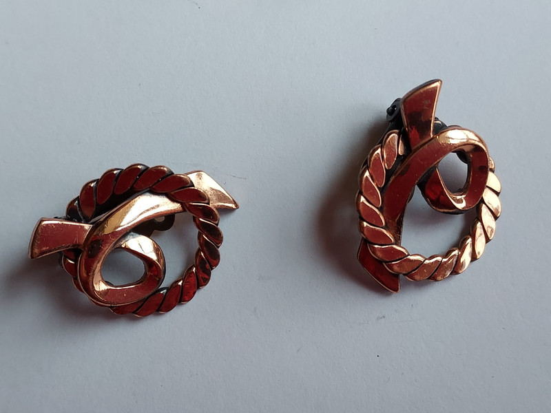 Copper Jewelry Set Modernist Pin Earrings Mid Century Abstract Design Vintage gallery