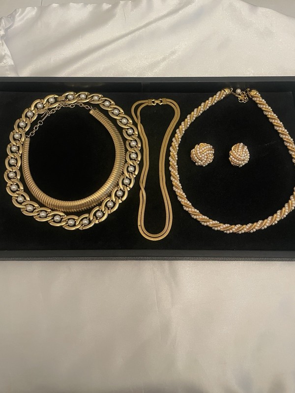G-Tone Faux Pearl Jewelry Lot NECKLACES Omega Choker Twisted Cable Links Chain