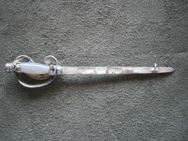 Large Sword with Stone Hilt Brooch Vintage Hallmark Sterling Silver 5.8g NO PIN gallery