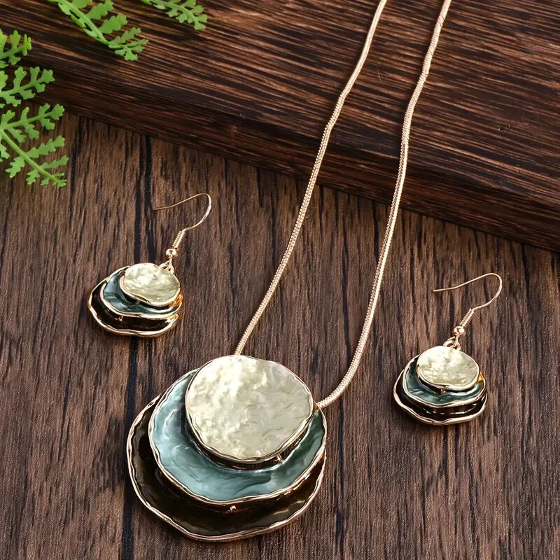 Bohemian Retro Jewelry Set Handcrafted Earrings Necklace Women Holiday Gift gallery