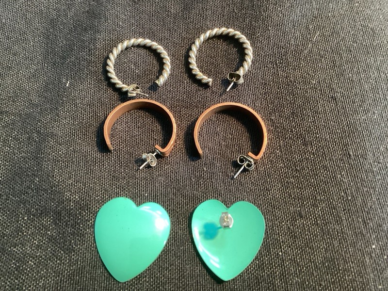 Earrings, Vintage, Varies Hoop Designs And Colors, Pierce Closures 1” Diameter.