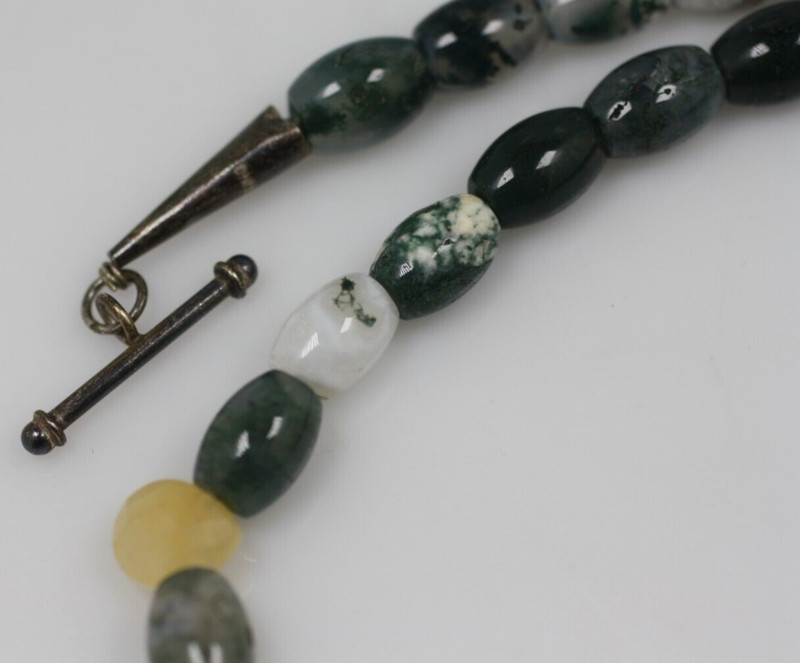 Vintage tumbled green yellow stones sterling silver southwest beaded necklace 20 gallery