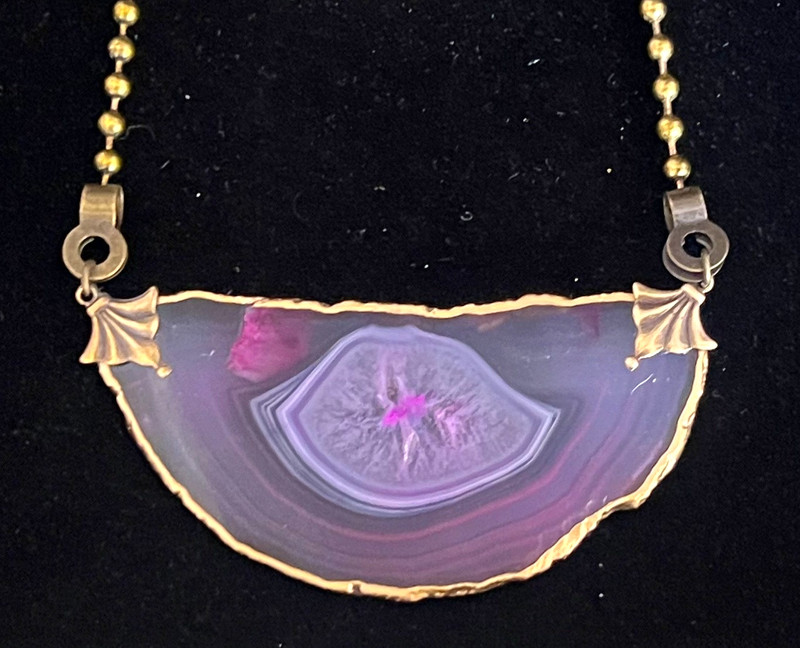 Artisan Necklace Huge Pink Fuchsia Slice Pendant