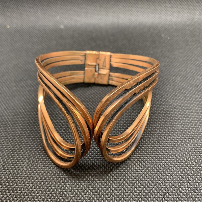 Renoir Engraved Copper Hinged Cuff Clamper Loop Bracelet Vintage. READ DESC