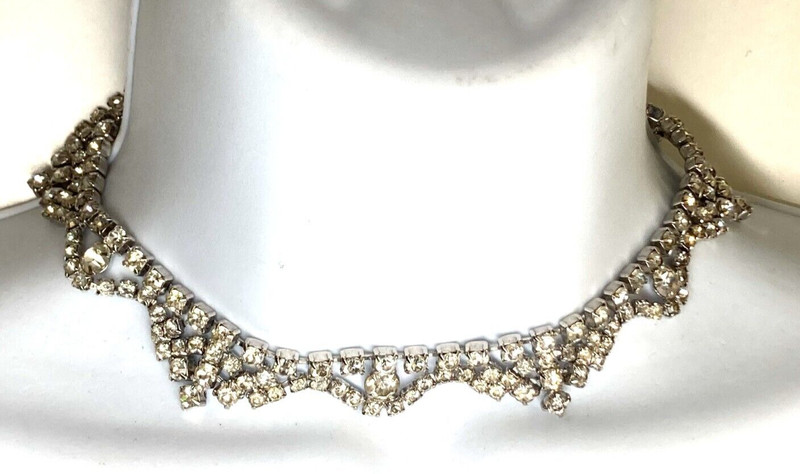 Vintage Signed KRAMER OF NEW YORK NY Clear Rhinestone Choker Necklace