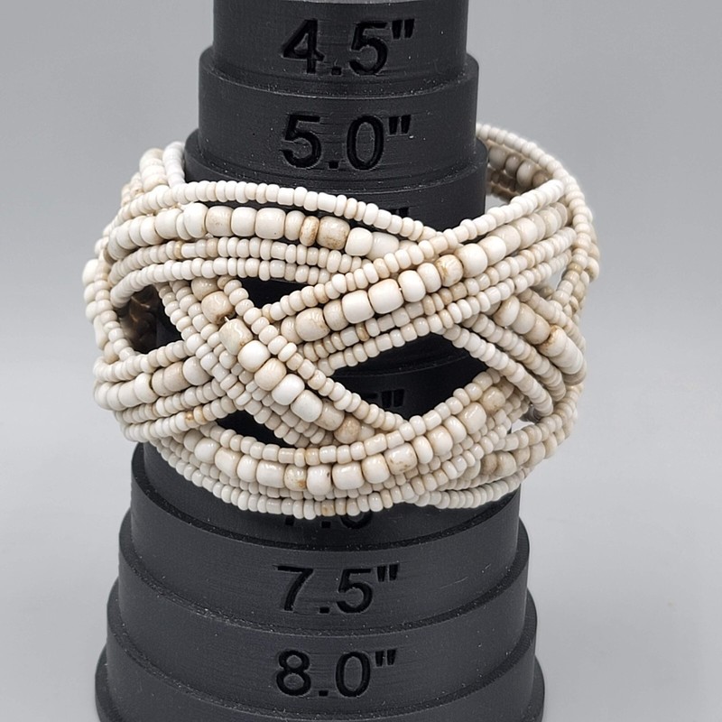 Vintage Cuff Bracelet White Beige Seed Bead Woven 7″+