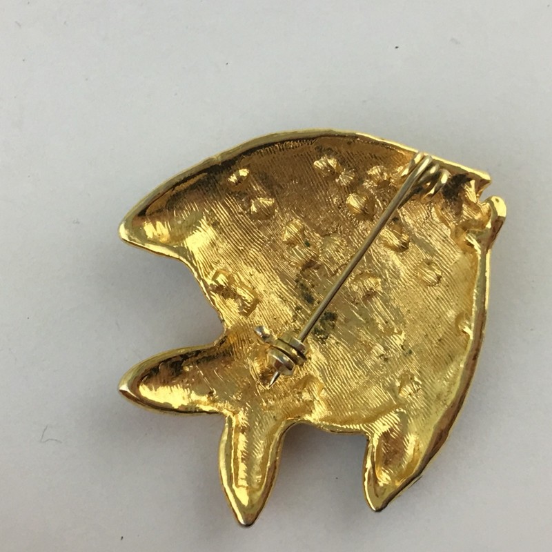 VINTAGE GOLD PLATED BROOCH/PIN NAVY BLUE/PURPLE/GREEN ENAMEL GLASS FISH gallery