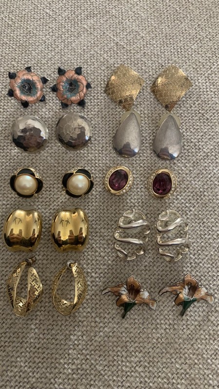 Vintage Costume Earring Jewelry Lot 10 pair from Estate Sale Metal Button