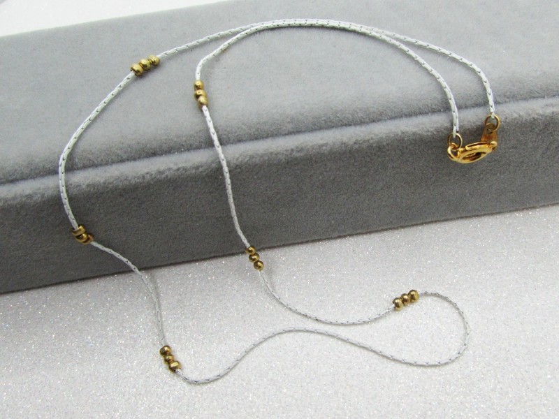 Vintage White Enamel Chain Necklace- Boston Link- Tiny Gold Beads- Minimalist