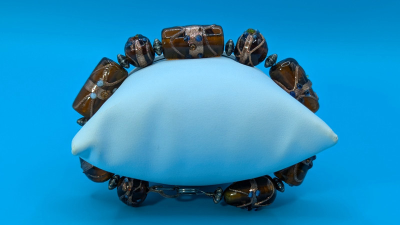 Vintage Murano Lamp Work Glass Beads Amber Brown Bracelet gallery