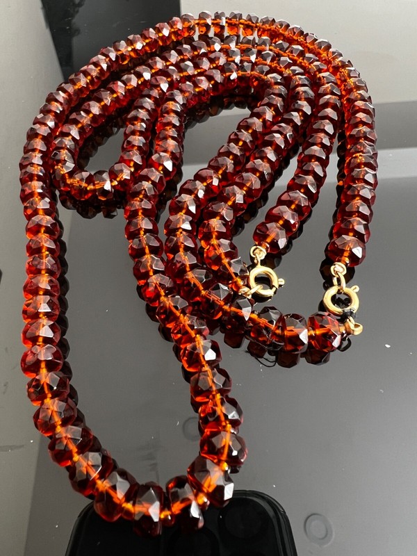 Vintage Czech Glass Rondelle Beaded 2 Necklaces Cognac Color 16′ and 24”
