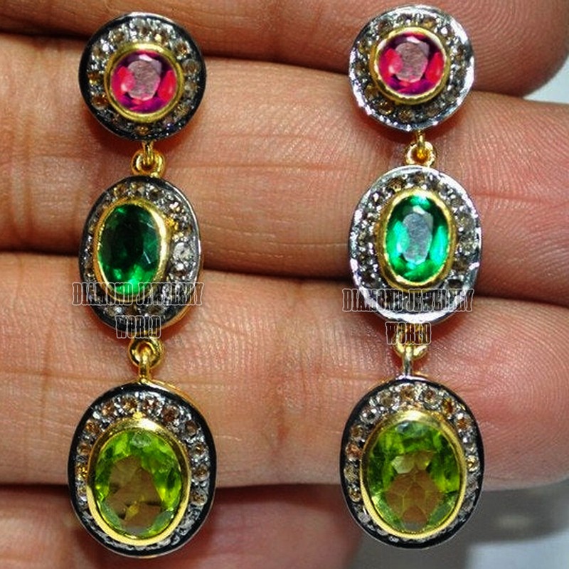 Gorgeous 1.95ct Rose Cut Diamond Gemstone Studded Silver Vintage Earring Jewelry