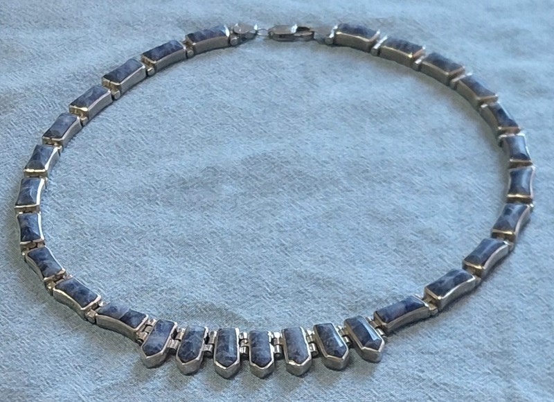 Vintage Native American Lapis Choker Necklace ~ 925 Sterling Silver ~ 78.9 Grams