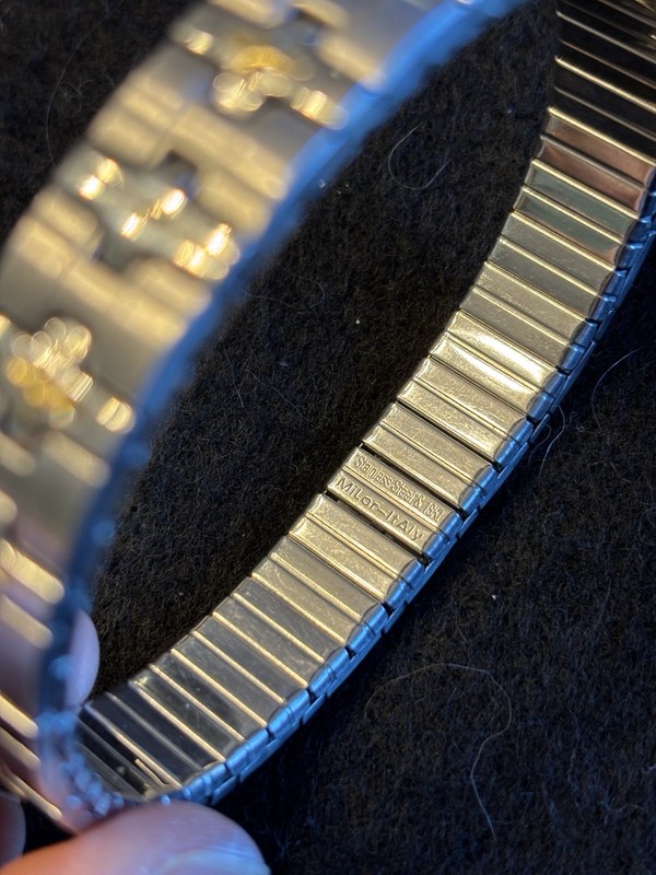 DAMAGED VTG MILOR ITALY STAINLESS 18K NORTH STAR EXPANDABLE BRACELET *23.7 gm* gallery