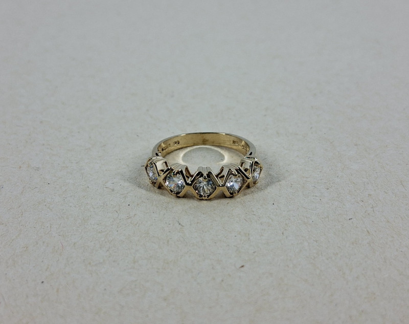 Vintage 925 Sterling Silver Patented CZ Band Ring Yellow Gold Vermeil Size 7.25