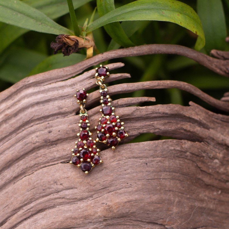 Antique Mozambique Garnet Bracelet & Earrings Sterling Gold Overlay gallery