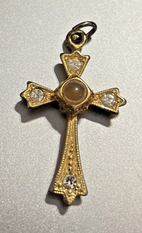 Vtg Stanhope Cross Necklace Lord’s Prayer Gold Tone Rhinestone