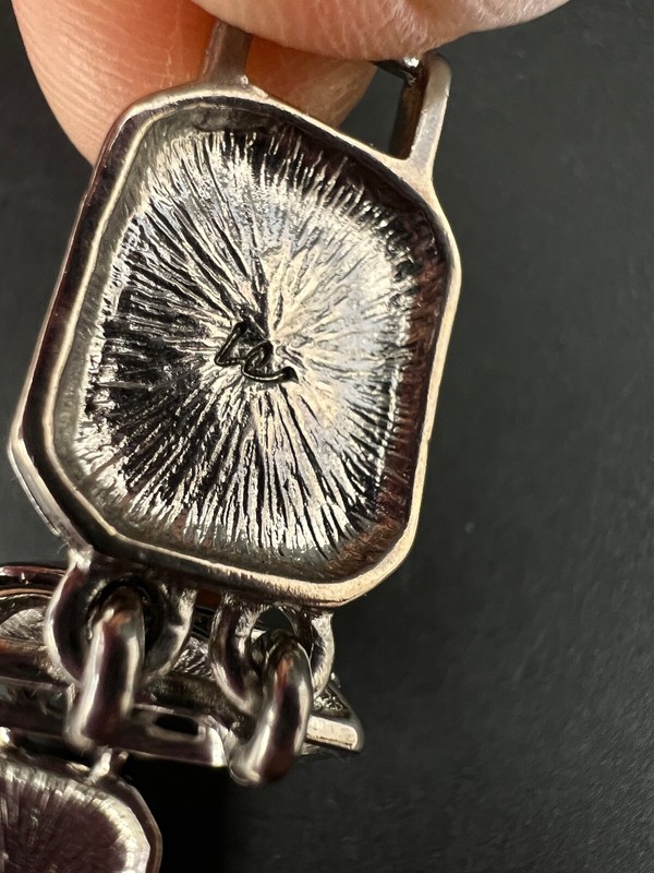 Vintage Liz Claiborne Resin Flower Panel 7" Bracelet Silver tone Fold Over Clasp gallery