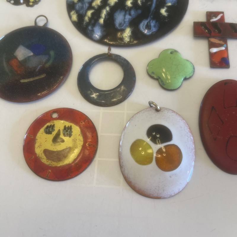 Vintage Lot Of 12 Enameled Copper Pendants gallery