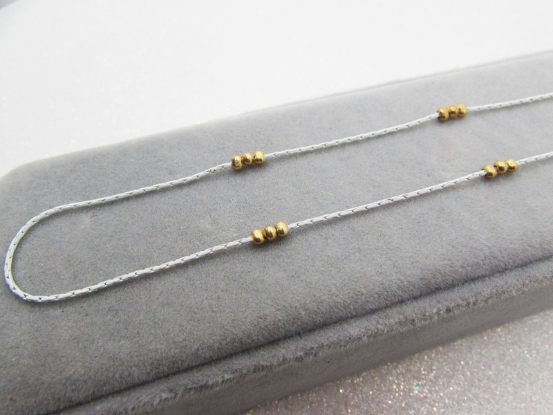Vintage White Enamel Chain Necklace- Boston Link- Tiny Gold Beads- Minimalist gallery
