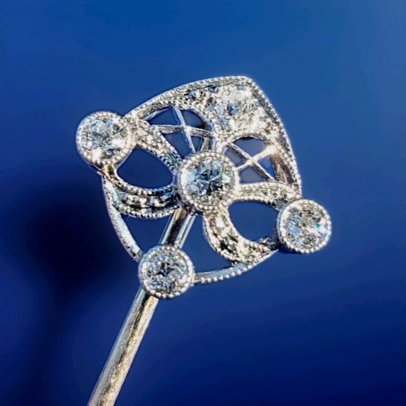 Original EARTH MINED DIAMOND Deco Pin 1920s Gatsby era Antique PLATINUM 14K GOLD