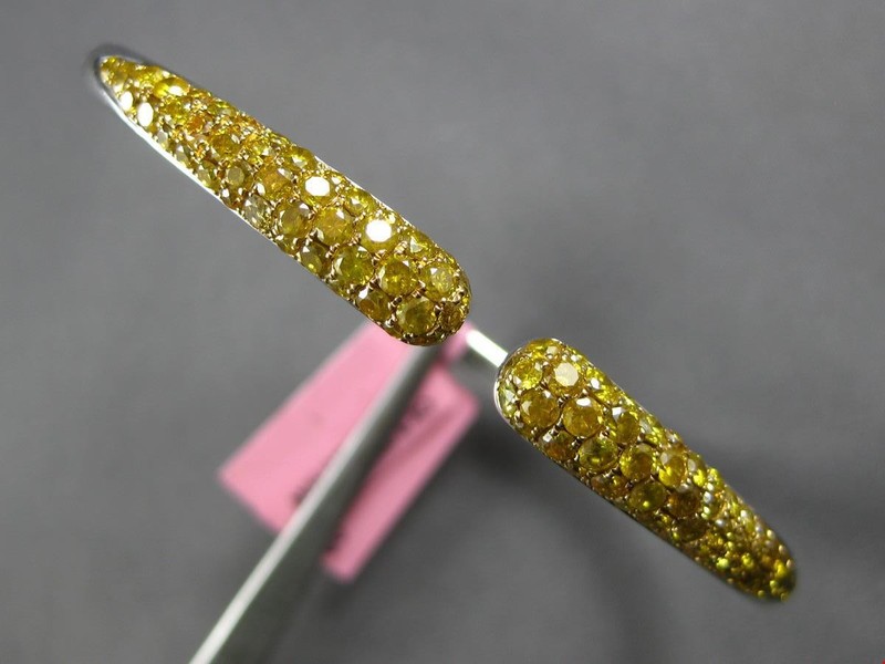 3.05CT INTENSE FANCY YELLOW DIAMOND 18KT WHITE GOLD 3D CUFF FUN BANGLE BRACELET gallery