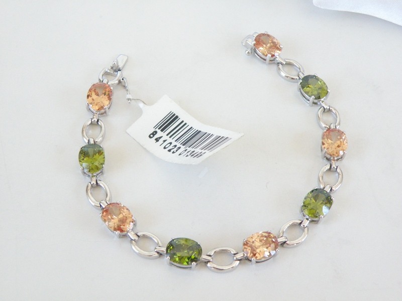 Vintage Sterling Silver 925 Gemstone Tennis Station Link Bracelet 7.5" gallery