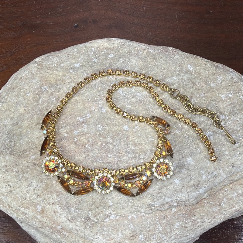 Juliana D&E Gold & Amber Brown Citrine AB Rhinestones Choker Necklace 17" gallery