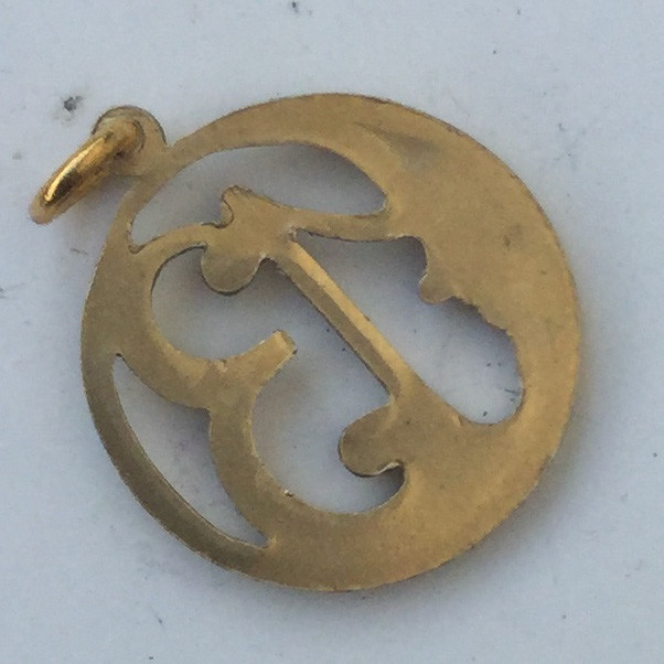 LUCKY 13 Crescent Moon Pendant Charm. Gold Tone. Retro Vintage style Good Luck. gallery