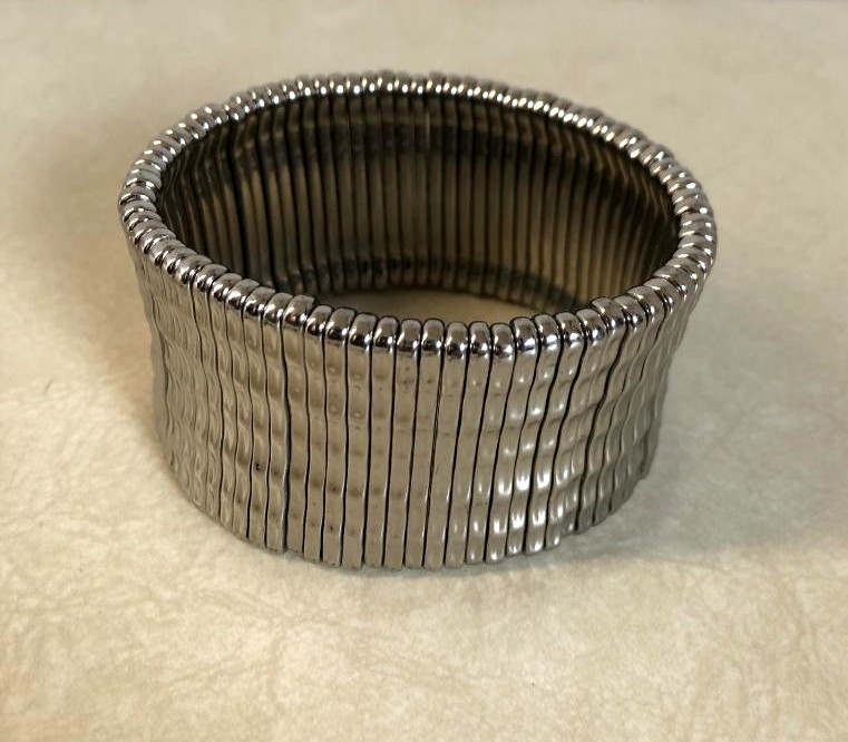 Stretch Bangle Bracelet Silver Tone Metal expandable 6 row large wide
